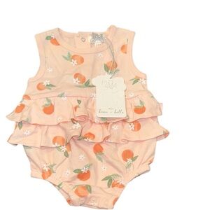 Beau et Belle Peach Print Ruffle Baby one piece size 3-6 months new with tags